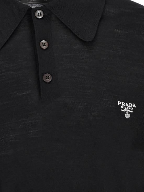 Prada Superfine Wool Polo Shirt In Black