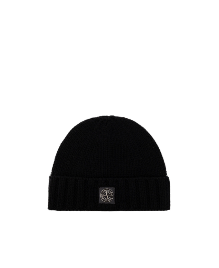Stone Island Logo-patch Turn-up Beanie In Black