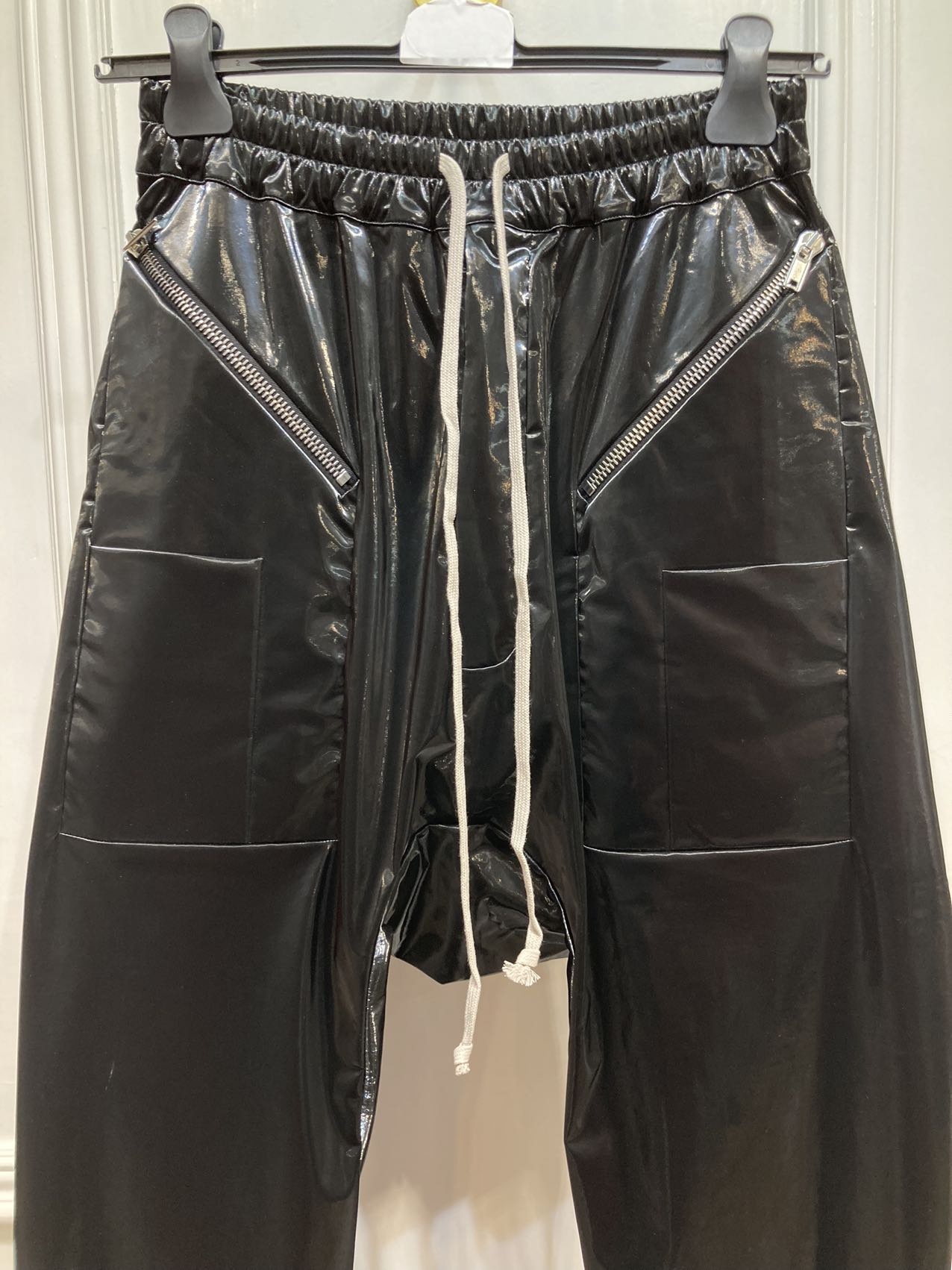Rick Owens Drkshdw Glossy-finish Drop-crotch Trousers In Black