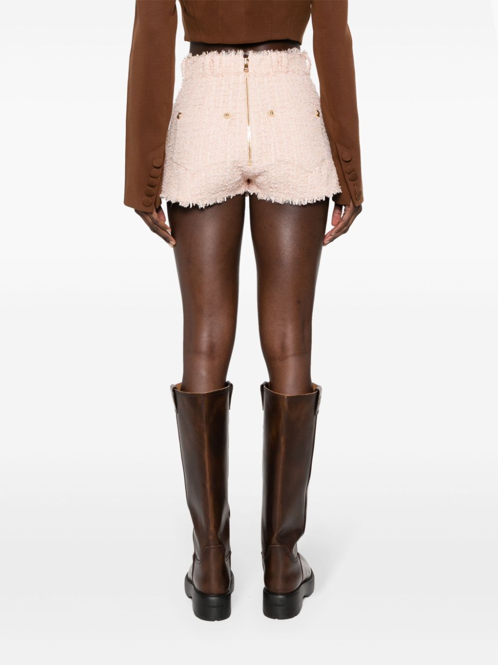 Balmain Hw 2 Pockets Tweed Mini Shorts In White