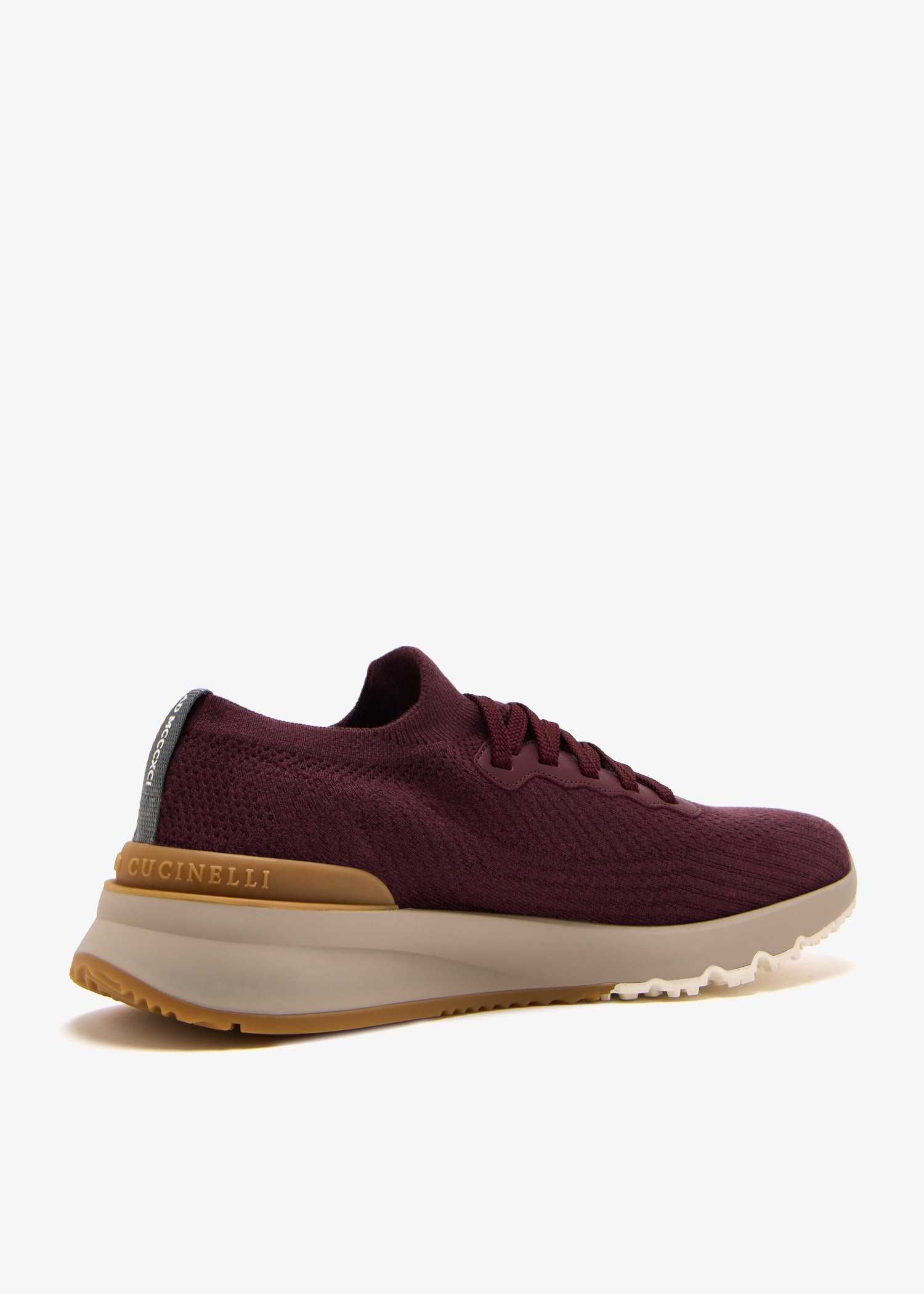 Brunello Cucinelli Men Burgundy Knit And Leather Runners In Burgundy