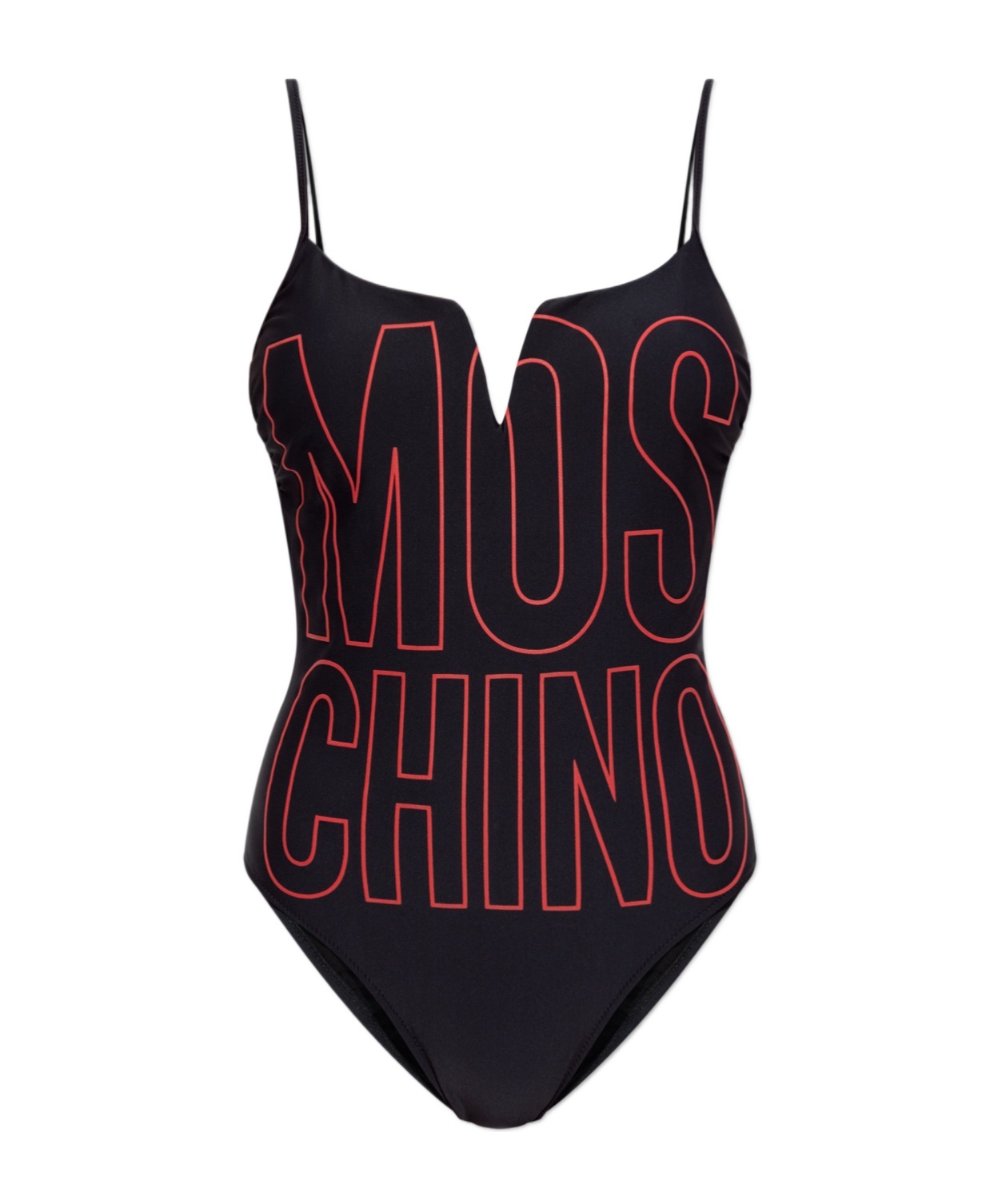Moschino Logo-print V-neck Swimsuit In Black