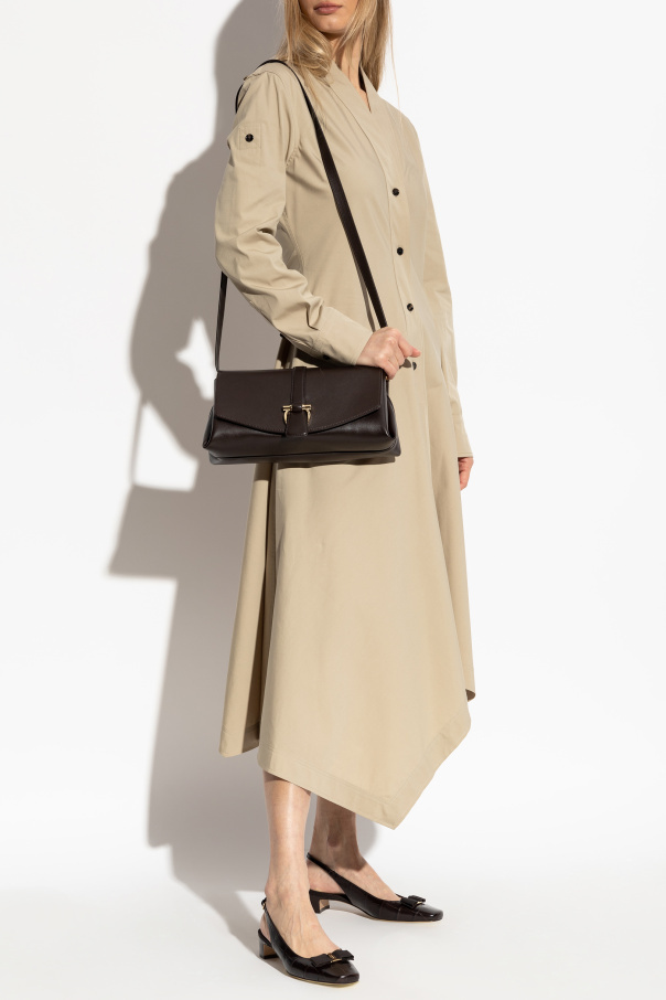 Ferragamo Button-up Midi Shirt Dress In Nude