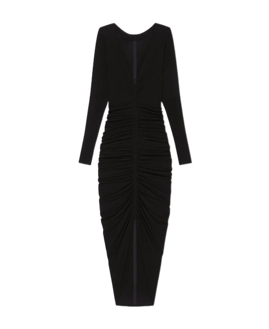 Givenchy V-neck Evening Ruched Dress In Black