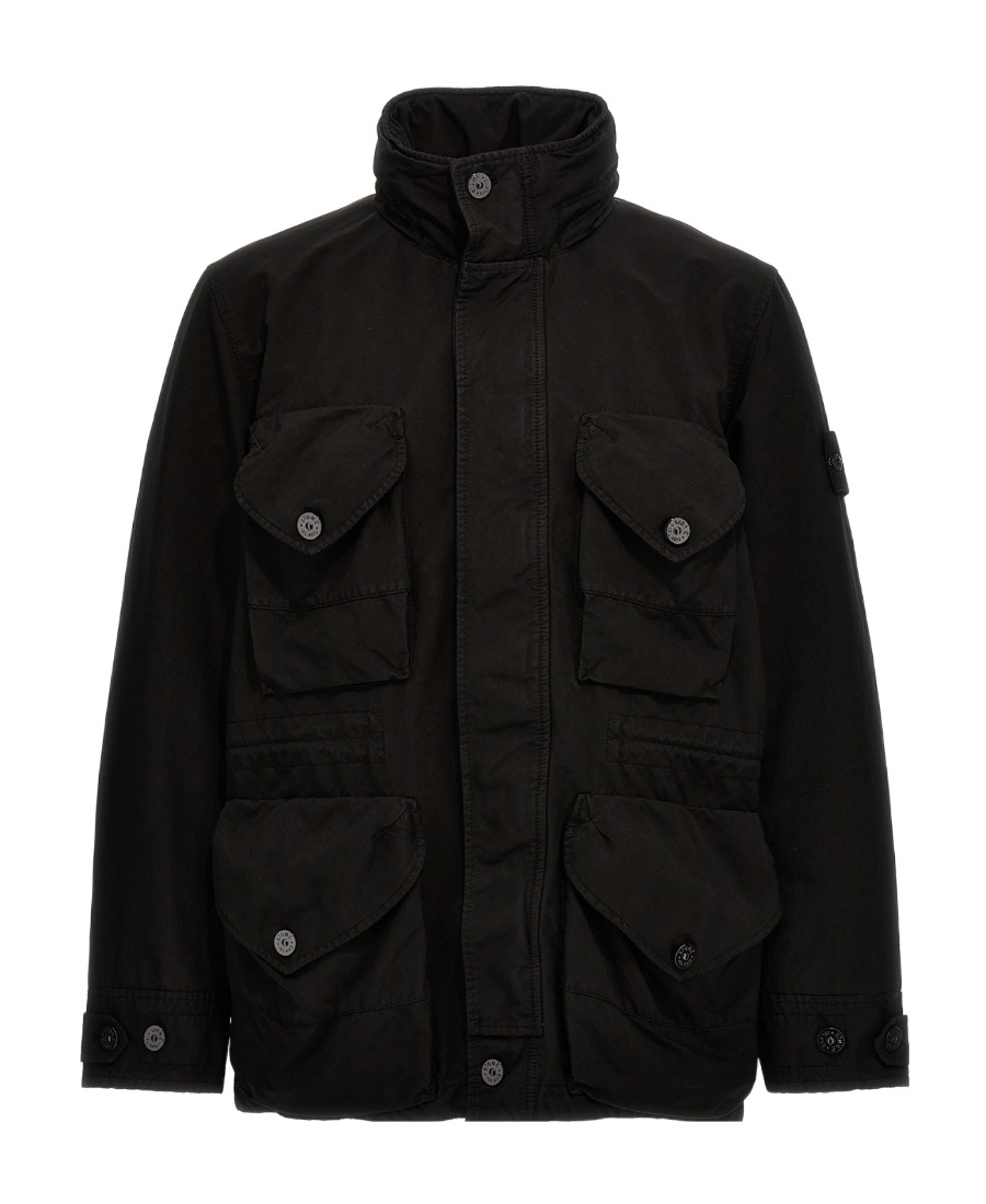 Stone Island Multi-pocket Parka Coat In Black