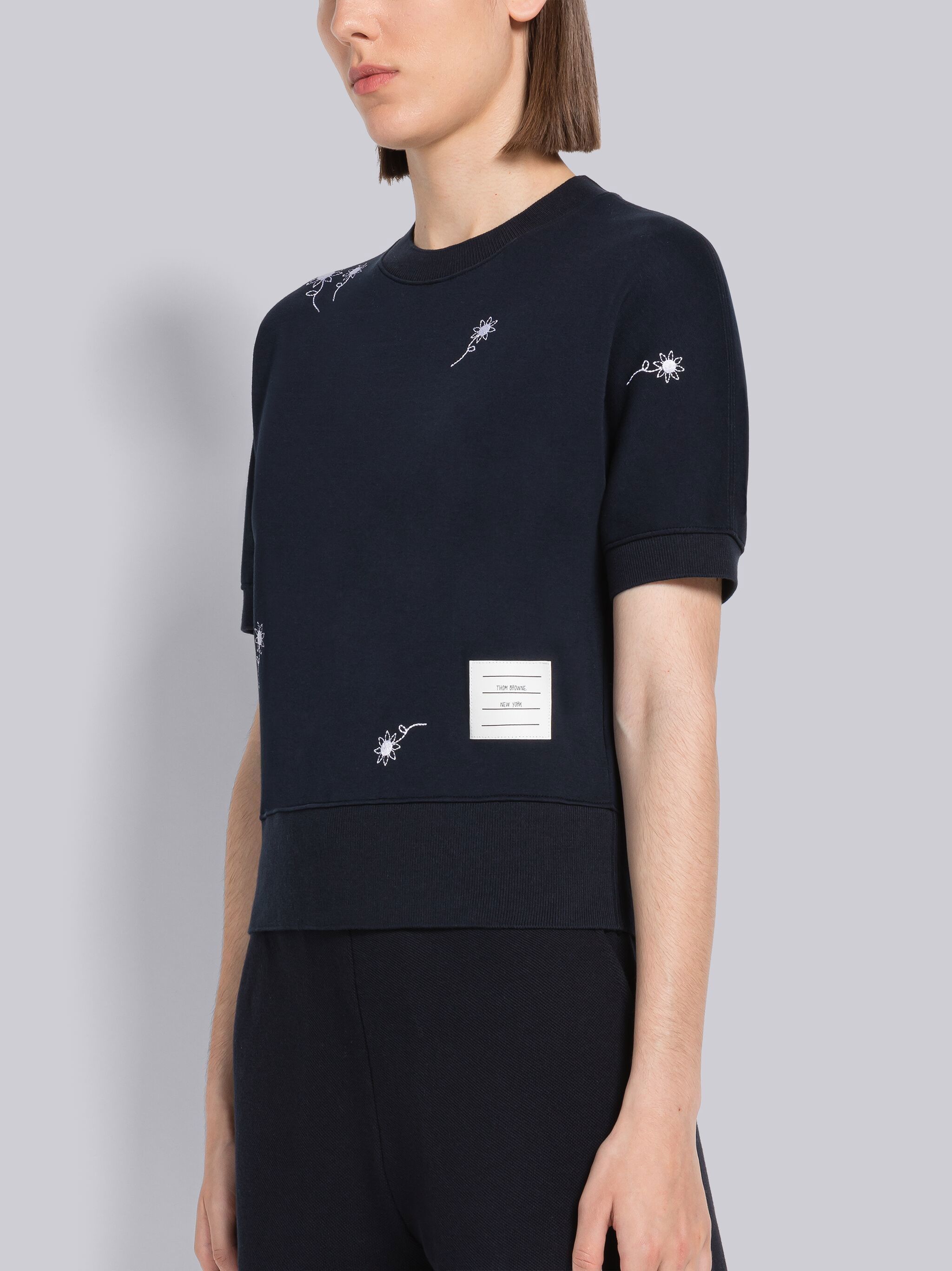 Thom Browne Floral Embroidery T-shirt In Black