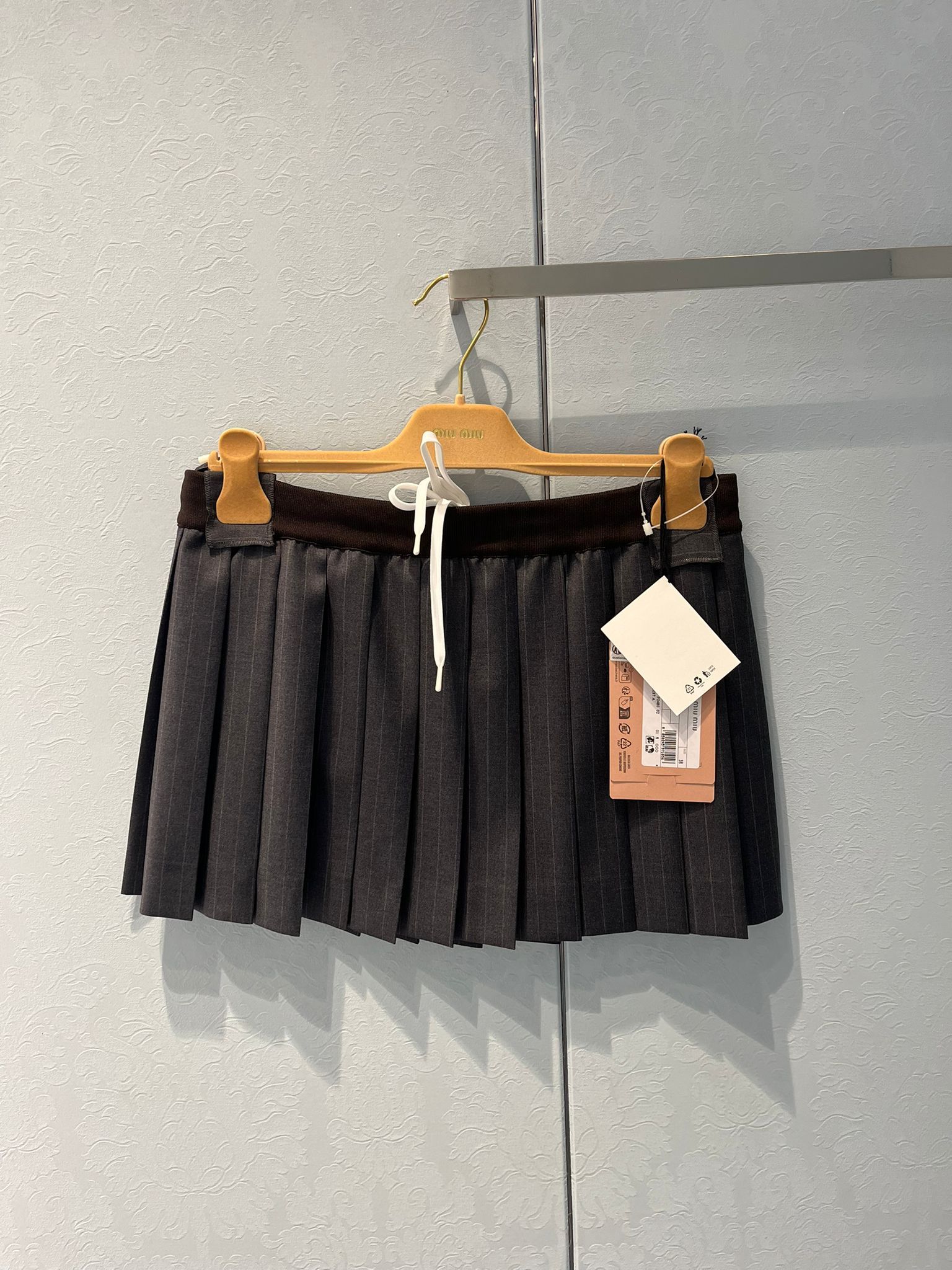 Miu Miu Pinstripe Pleated Skirt In Gray