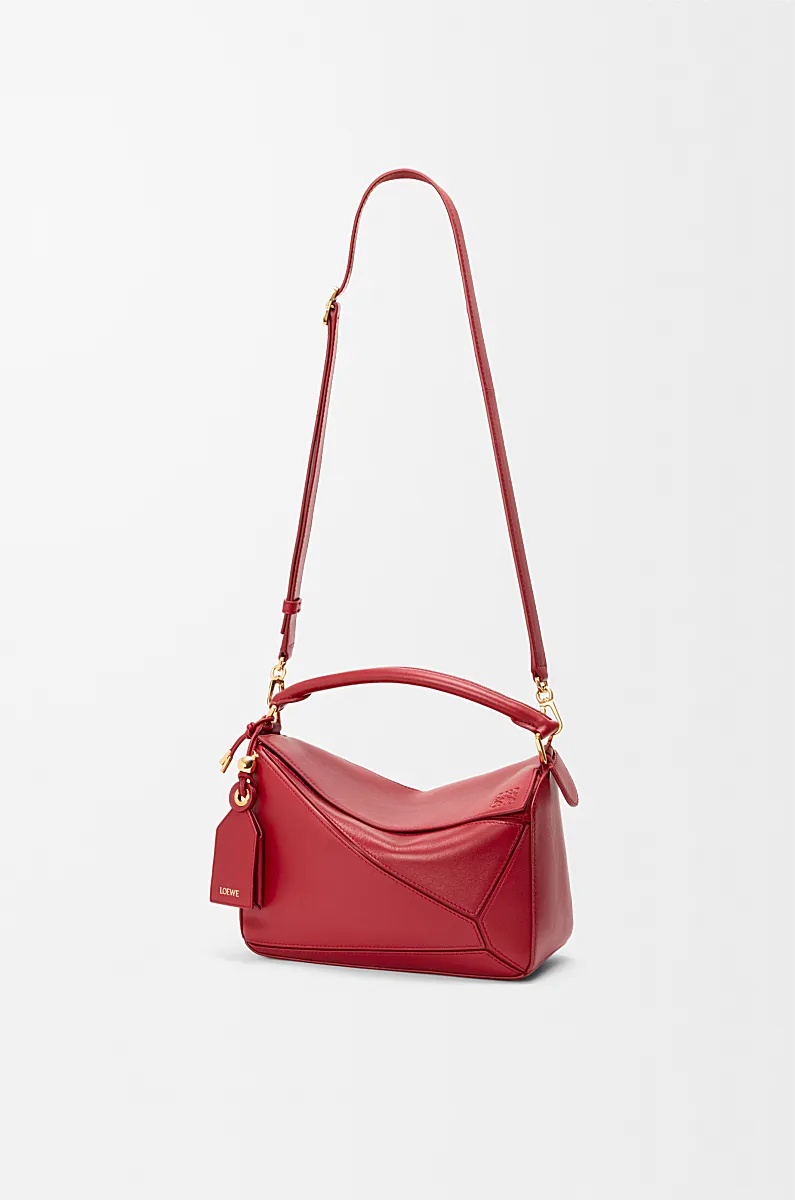 Loewe Small Featherlight Puzzle Bag In Nappa Lambskin In Red