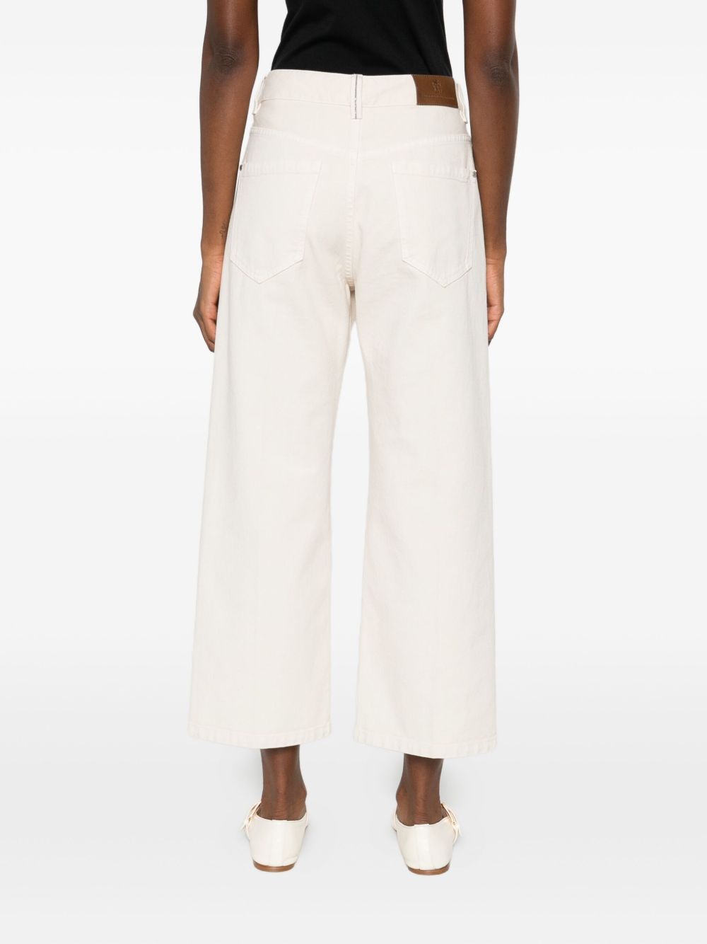 Brunello Cucinelli Stretch Dyed Denim Loose Barrel Jeans With Jewels Clothing In White