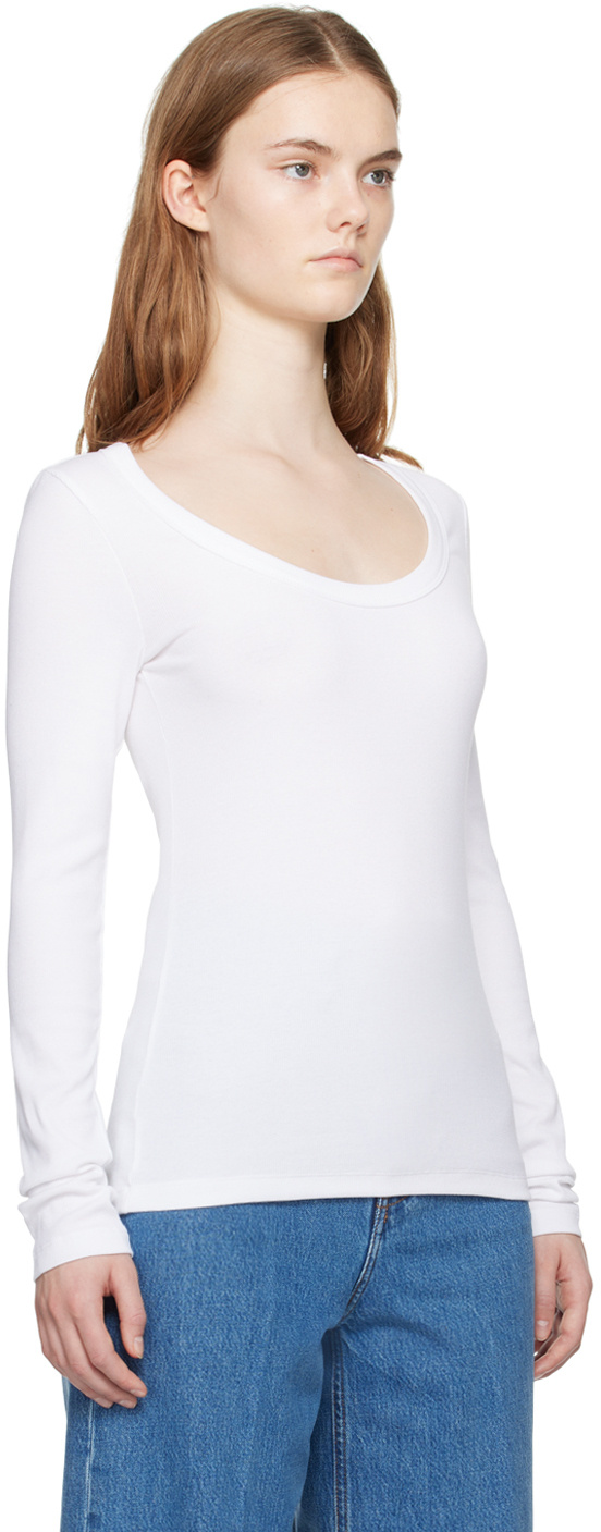 Totême Womens Ecru Ribbed Scoop-neck Stretch-wool Blend Top In White