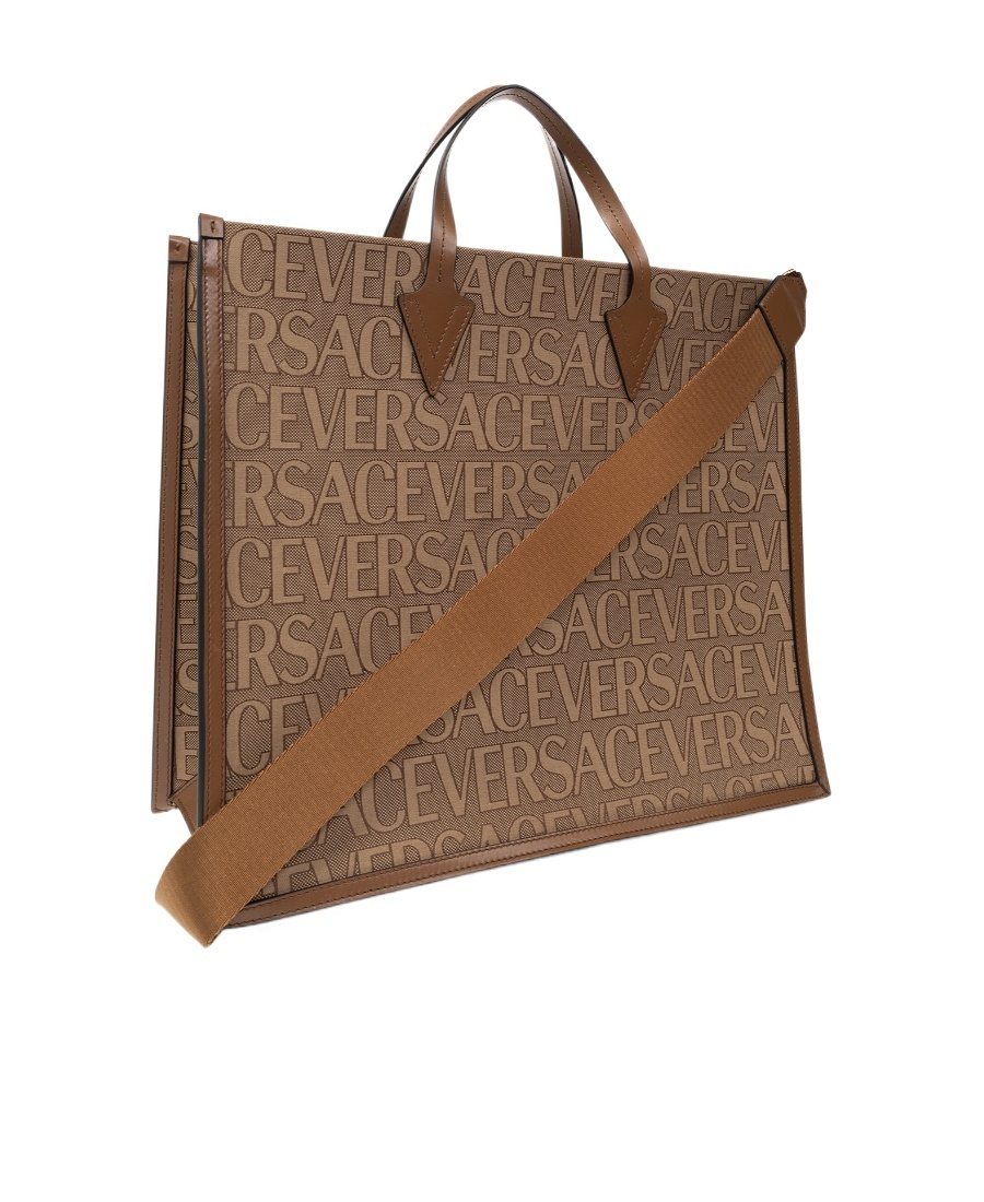 Versace Shopper Bag With Allover Logo In Multicolour