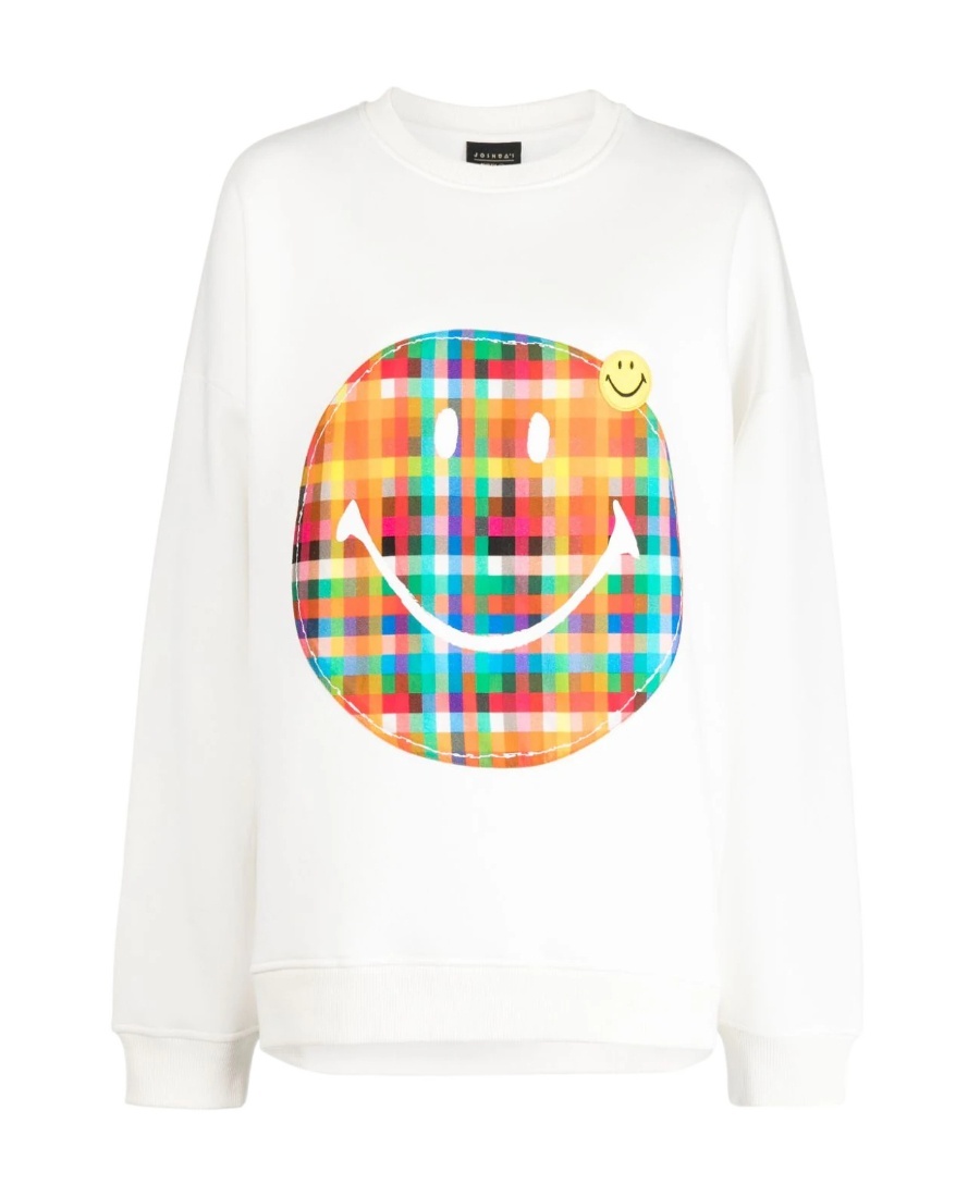 Joshua Sanders Plaid Smiley-motif Jersey Sweatshirt In White