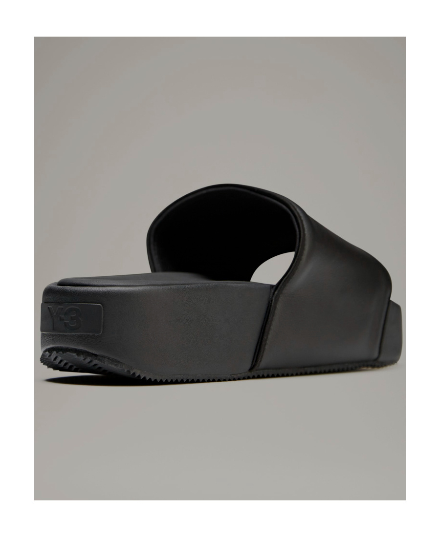 Y-3 Plain Leather Slides In Black