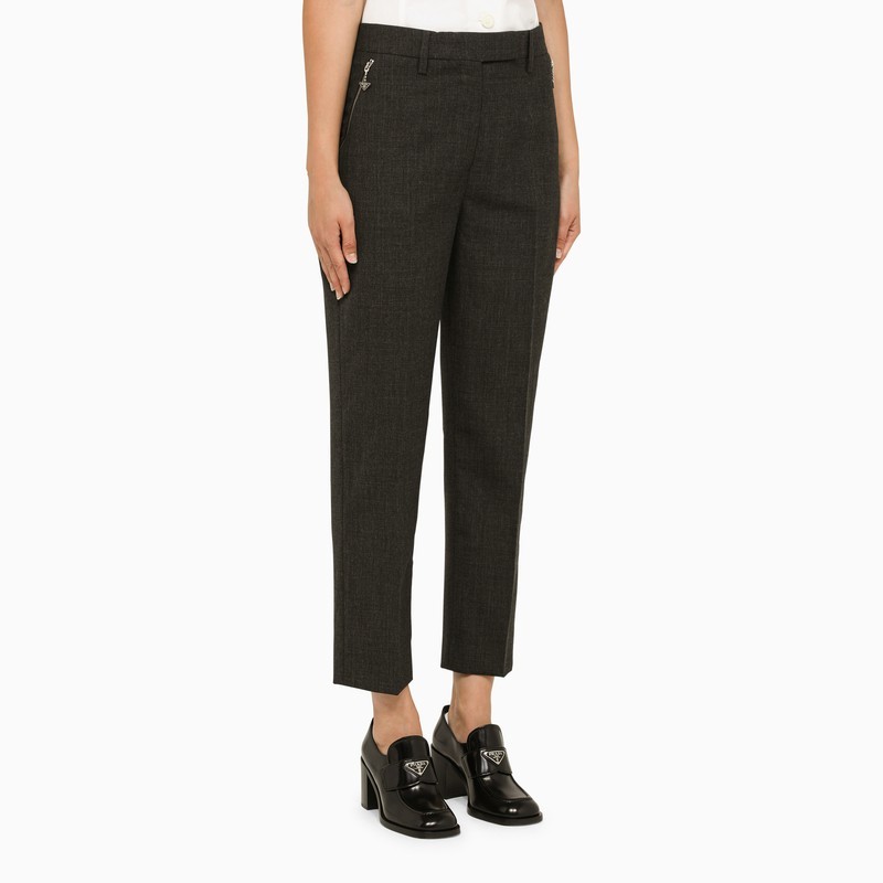 Prada Grey Wool Cropped Trousers In Gray