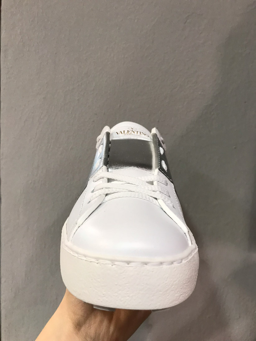 Shop Valentino Open Sneaker With Metallic Stripe In White