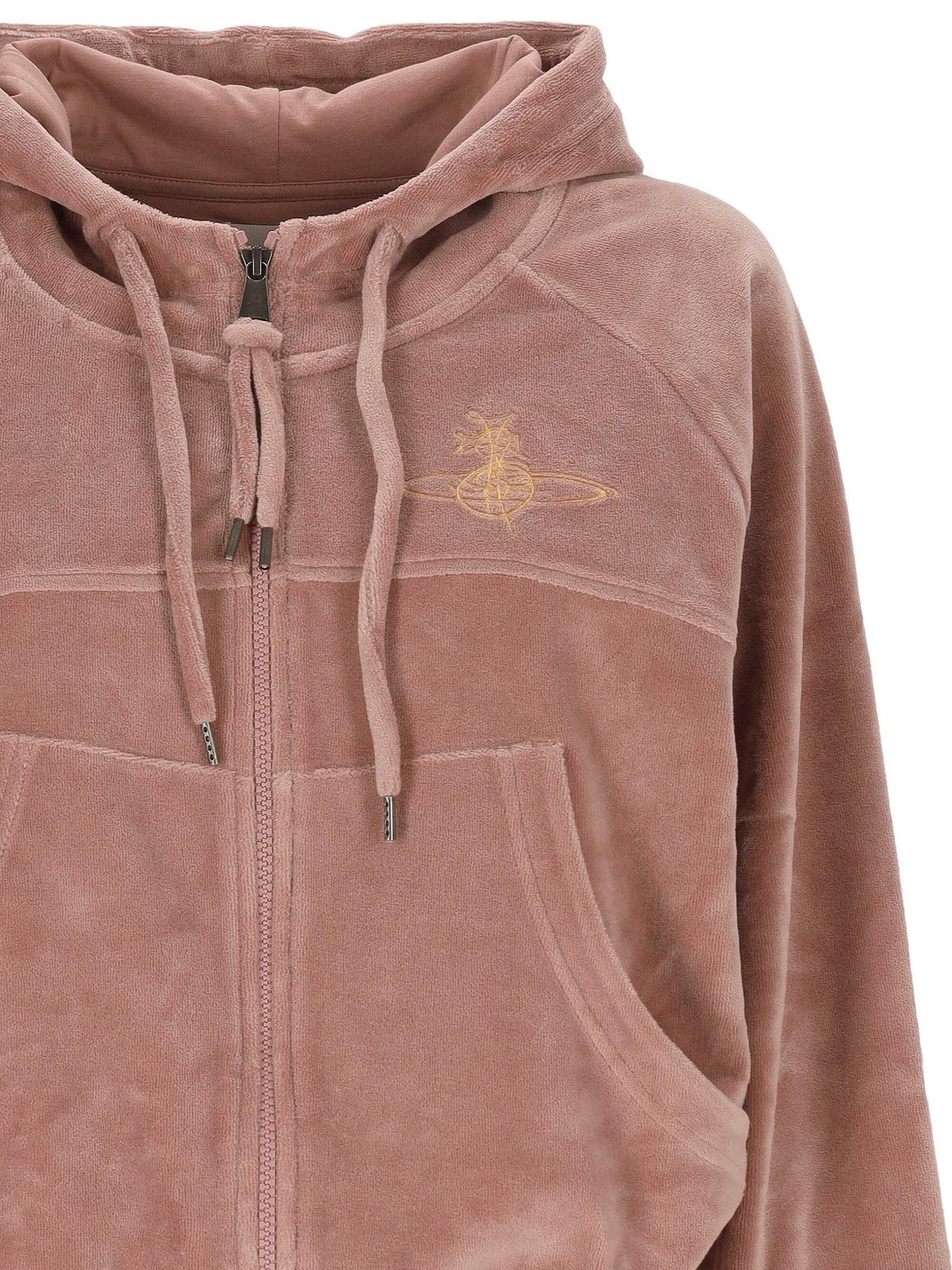 Vivienne Westwood Velvet Textured Zip-up Hoodie With Drawstring Hood In Pink