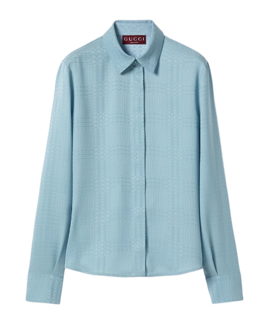Gucci Interlocking G Silk Jacquard Shirt In Blue