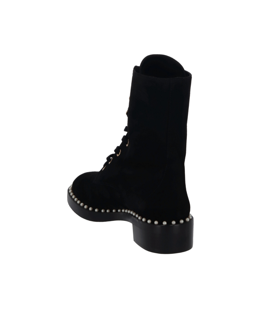 Stuart Weitzman Sondra Pearled Combat Lace Boots In Black