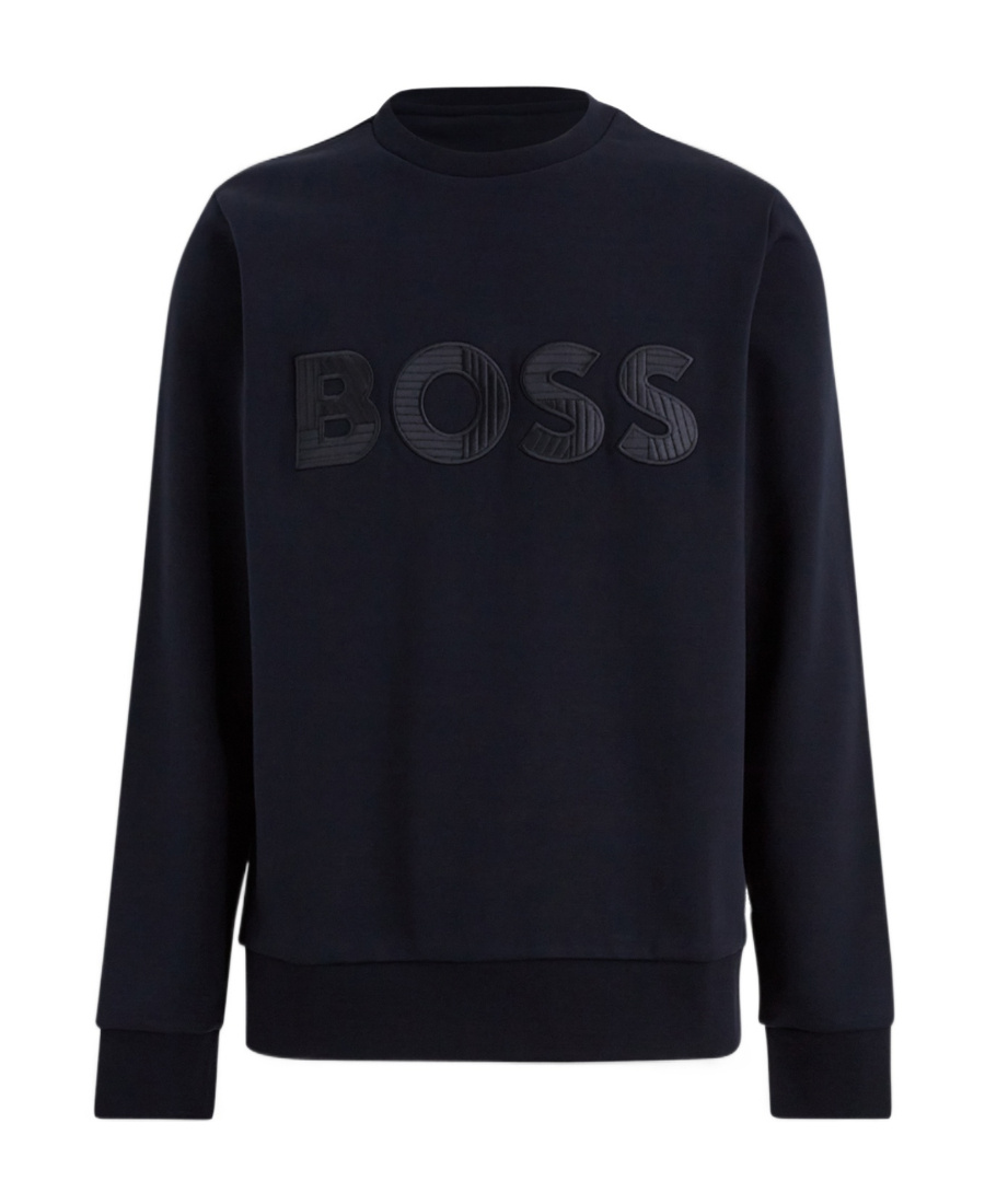 Hugo Boss Logo-print Ribbed Cotton Sweatshirt In Black