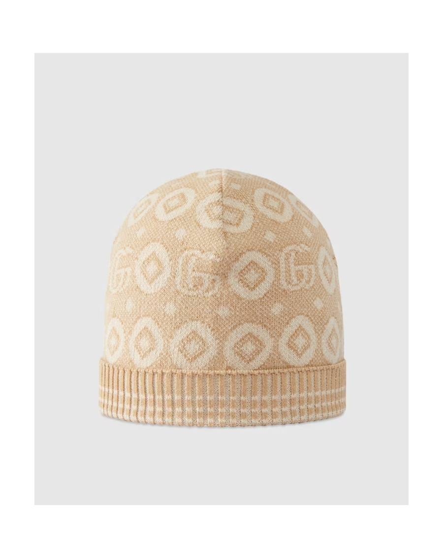 Gucci Double G-jacquard Cotton Beanie In Nude