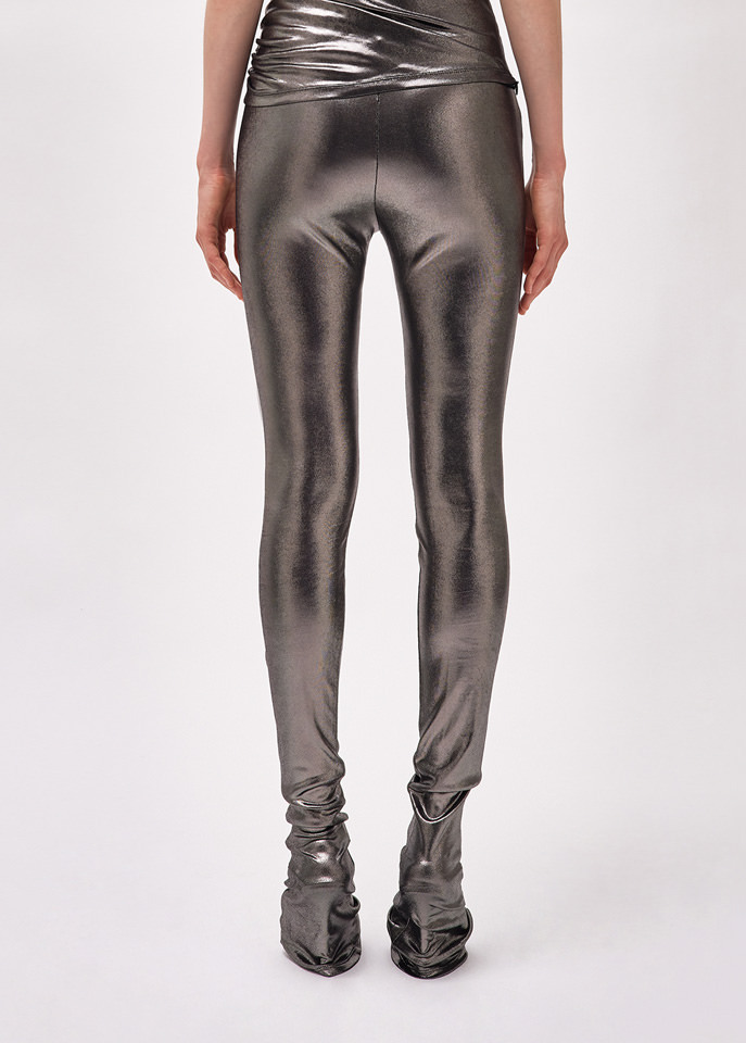 Blumarine Laminated-finish Puddle-hem Stretch Leggings In Gray