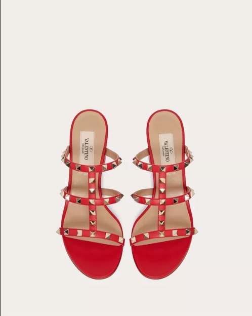 Shop Valentino Rockstud Sandals In Red