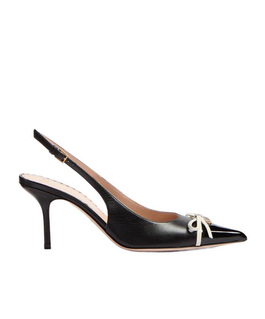 Valentino Garavani Leather Slingback With Patent Leather Toe In Black
