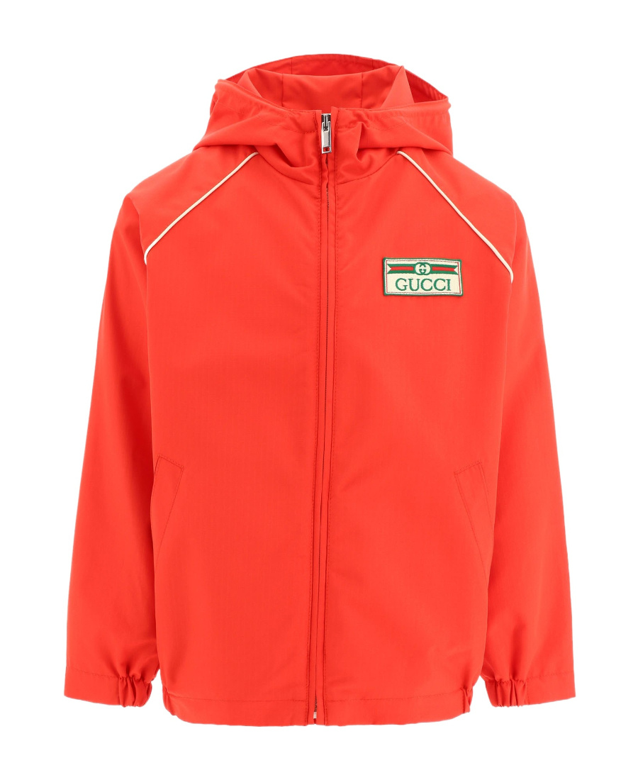 Gucci Hooded Logo-patch Jacket In Red