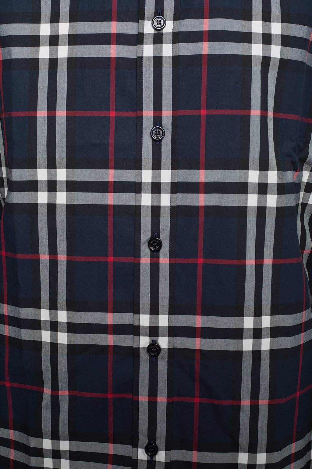 Burberry Embroidered Detail Check Cotton Shirt In Navy
