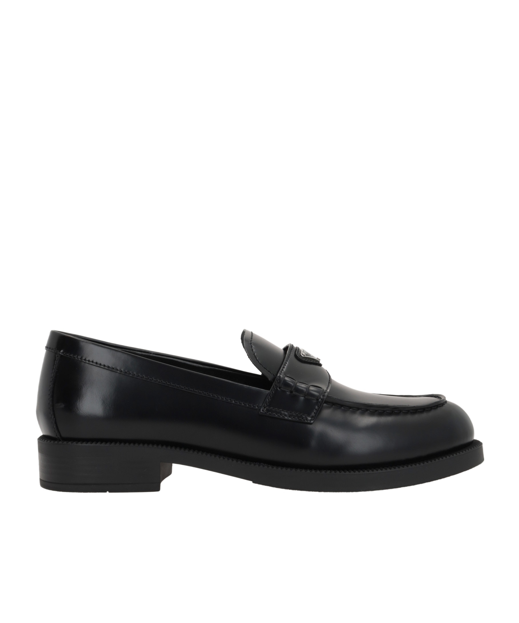 Prada Logo-plaque Leather Loafers In Black