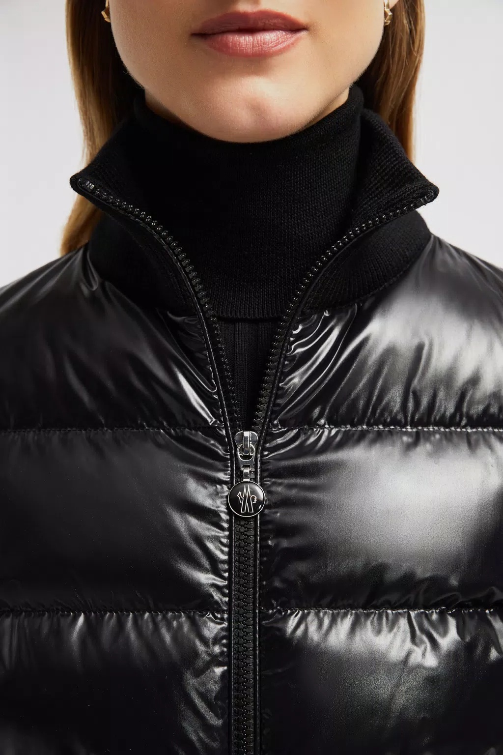 Moncler Knitted-panels Puffer Jacket In Black