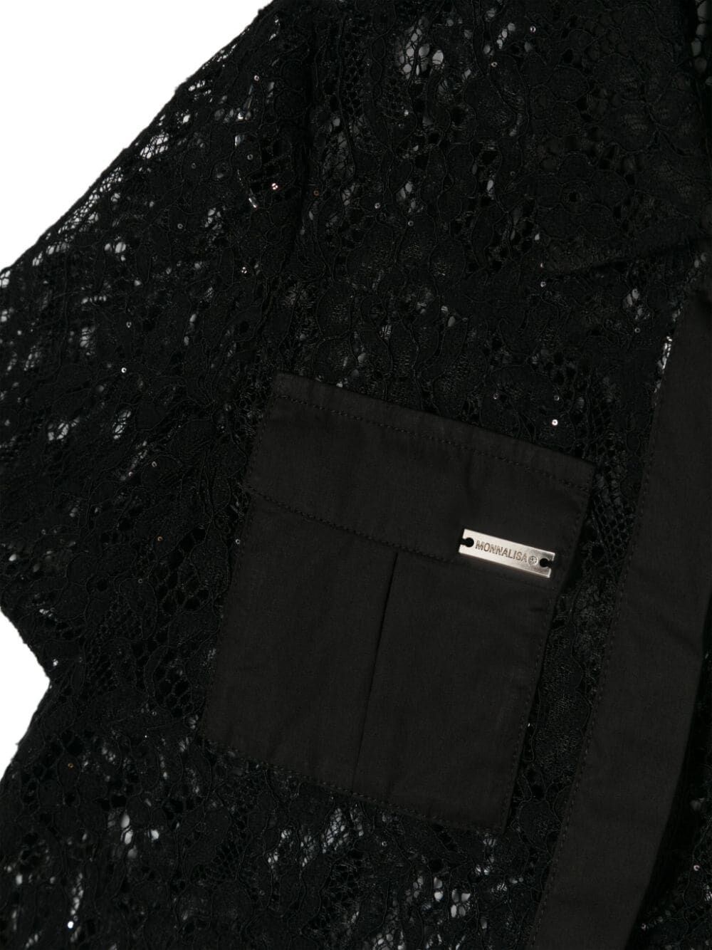 Monnalisa Lace Cropped Shirt In Black