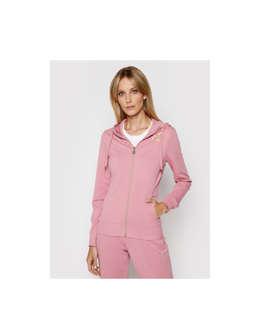 Ea7 Logo Hooded Casual Jacket In Pink