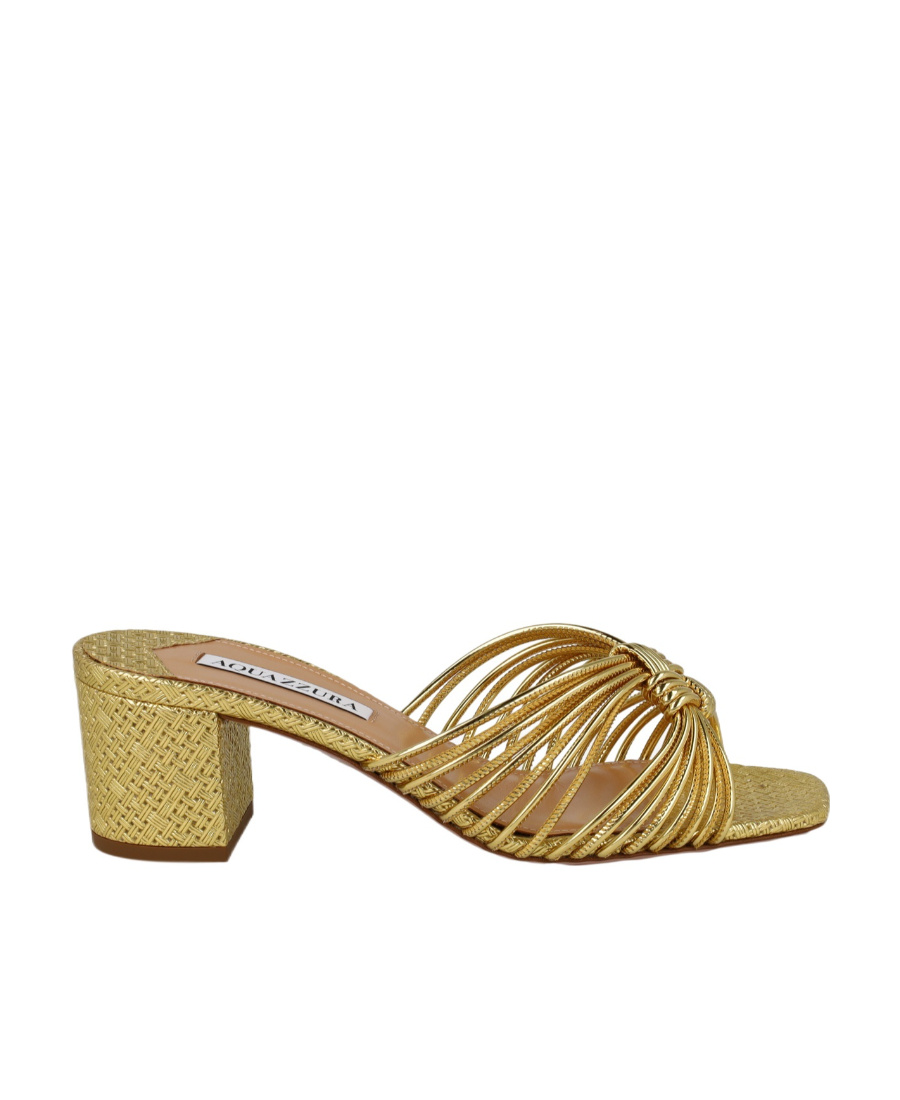 Aquazzura 60mm Knot-detail Metallic Mules In Green