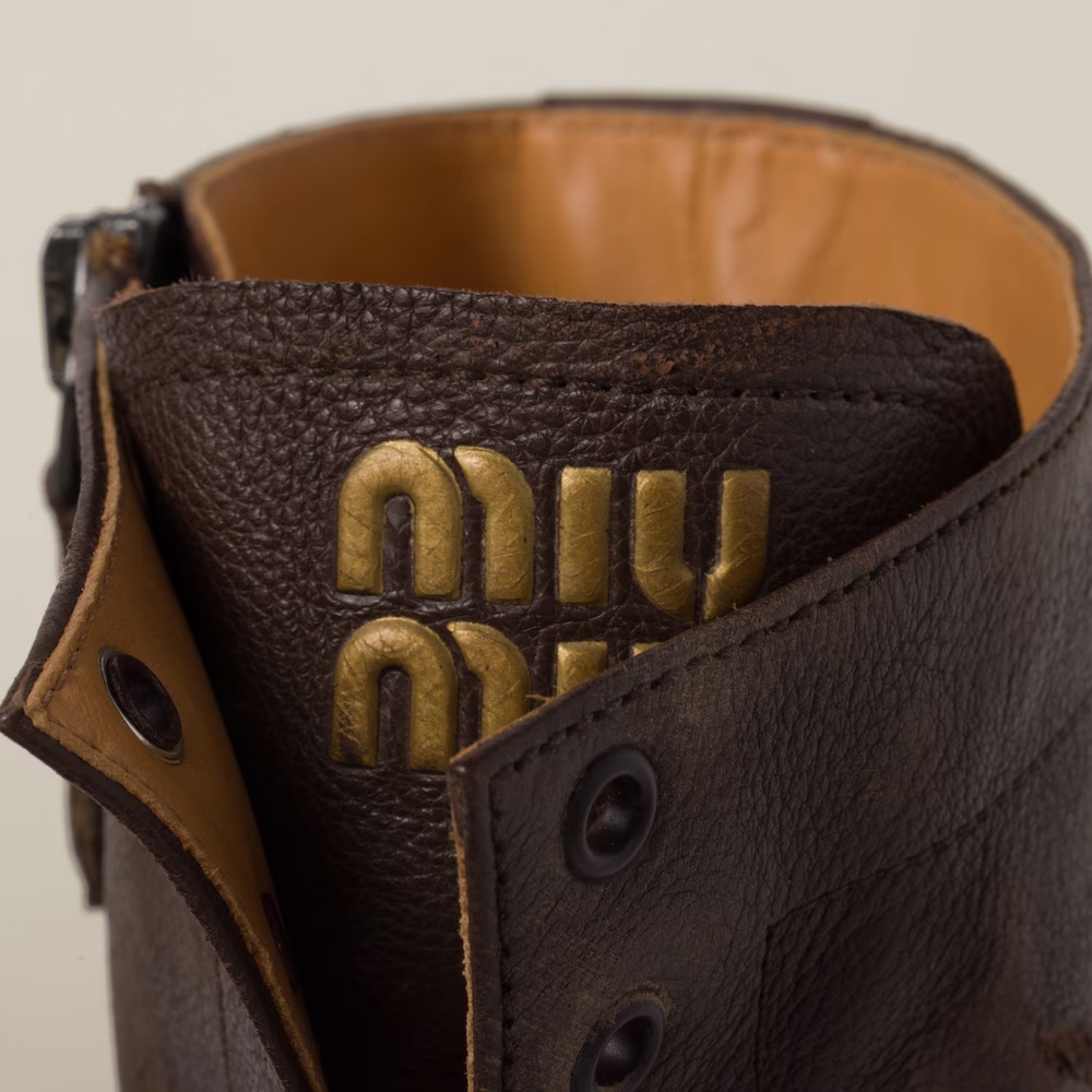 Miu Miu Leather Lace-up Boots In Brown