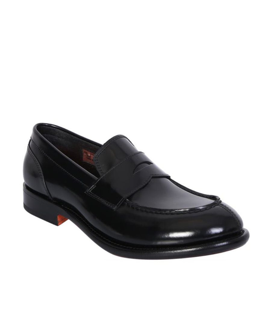 Santoni Leather Loafers In Black