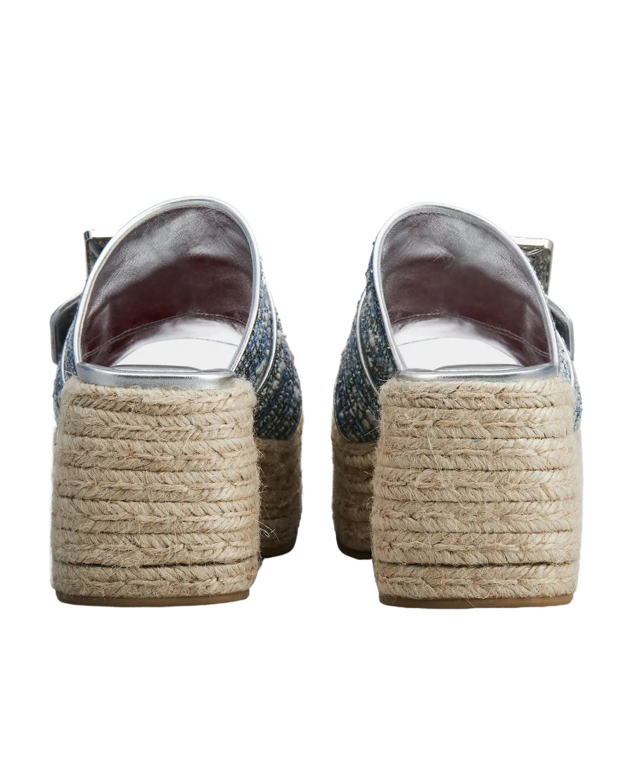 Shop Roger Vivier Strass Buckle Platform Espadrilles Mules In Fabrics In Nude