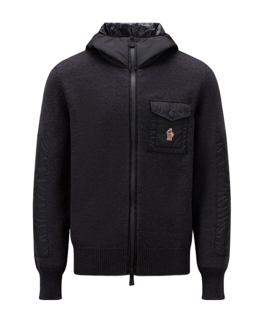 Moncler Hooded Knitted Jacket In Blue