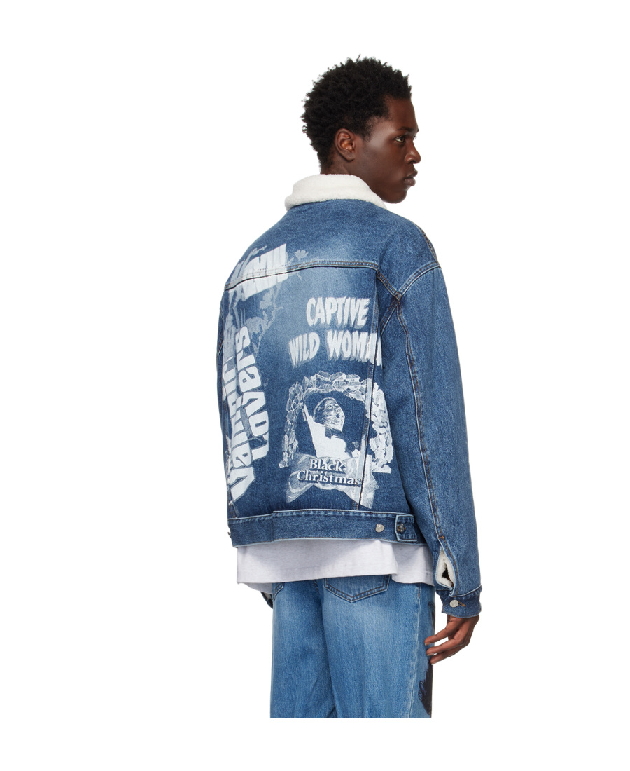 We11 Done Logo Denim Jacket In Blue
