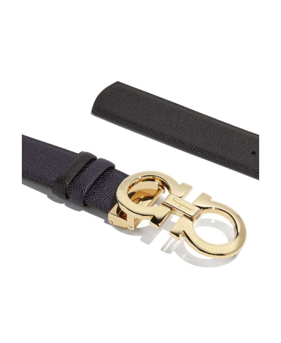 Shop Ferragamo Double-sided Adjustable Gancini Double-buckle Belt In Black