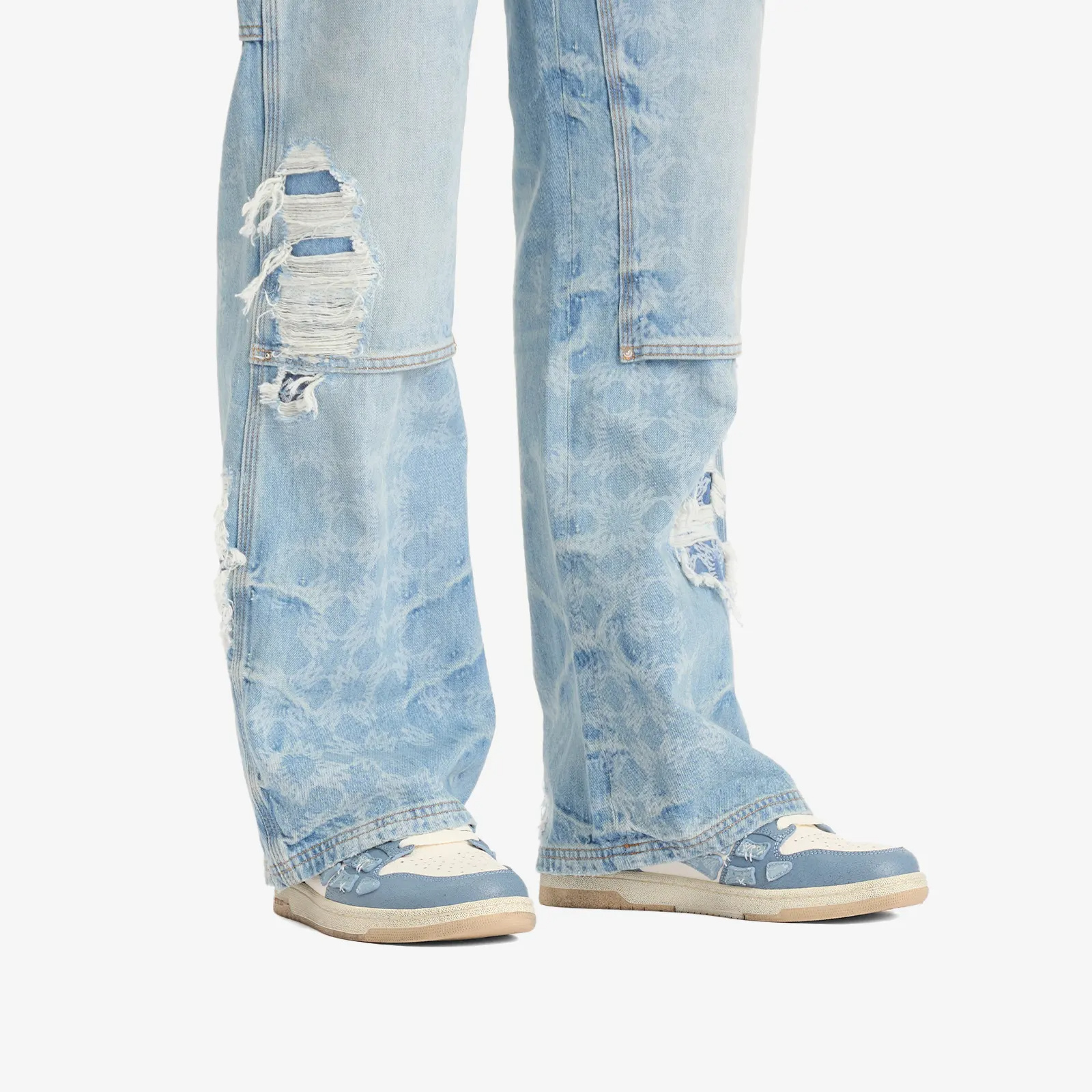 Amiri Light Blue Leather Bandana Skel Low Top Sneakers In Blue