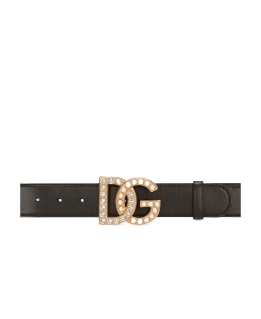 Dolce & Gabbana Embellished Logo-buckle Belt In Black