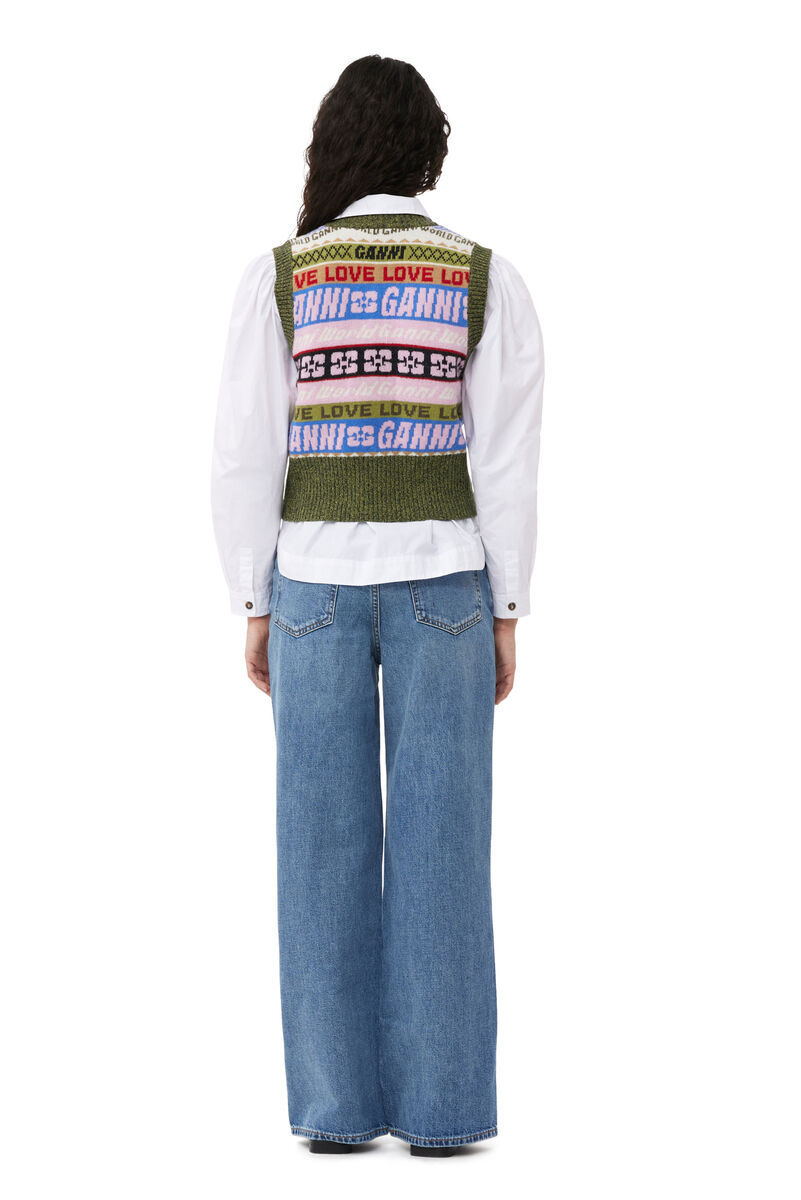 Ganni Recycled Wool-blend Jacquard Vest In Multicolor