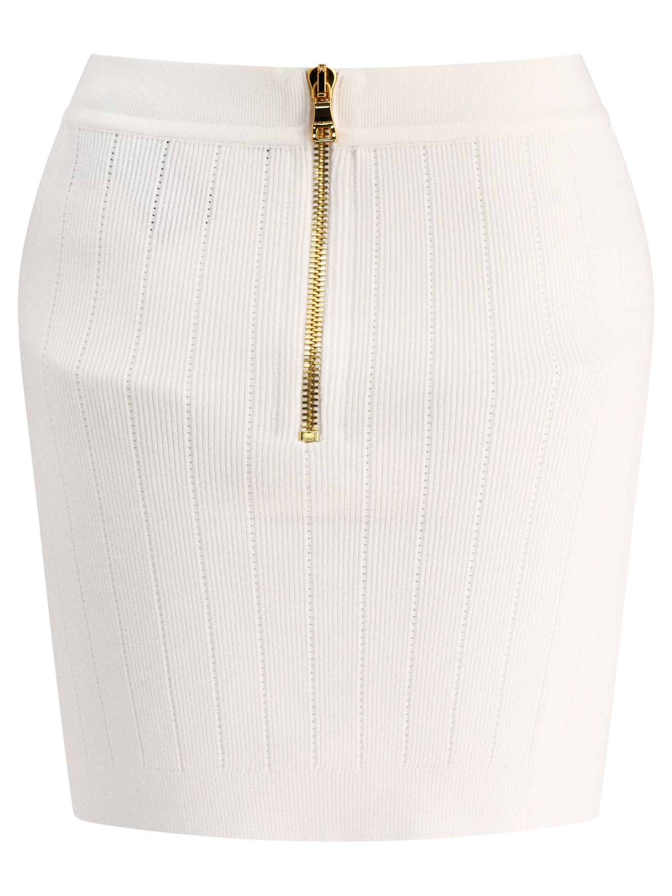 Shop Balmain Ribbed-knit Mini Skirt In White