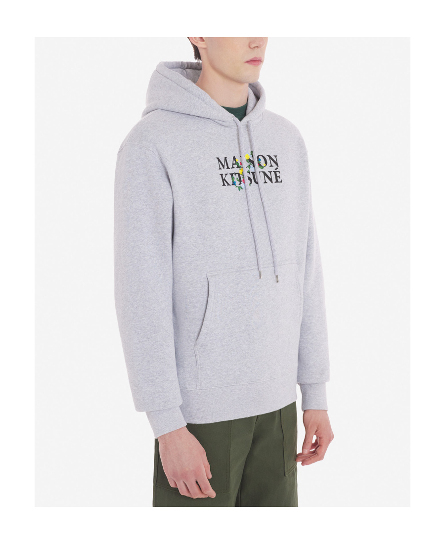 Maison Kitsuné Logo-print Drawstring Cotton Hoodie In Gray