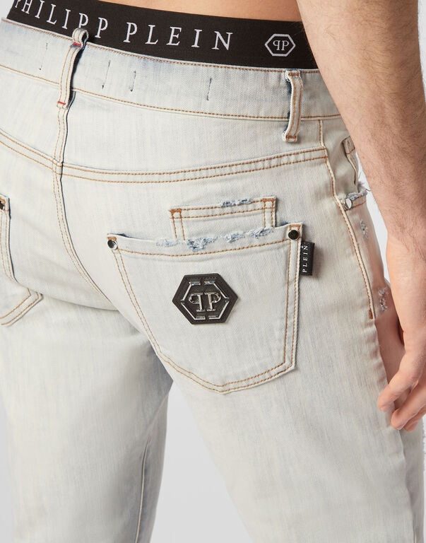Shop Philipp Plein Logo Patch Jeans Pants In White