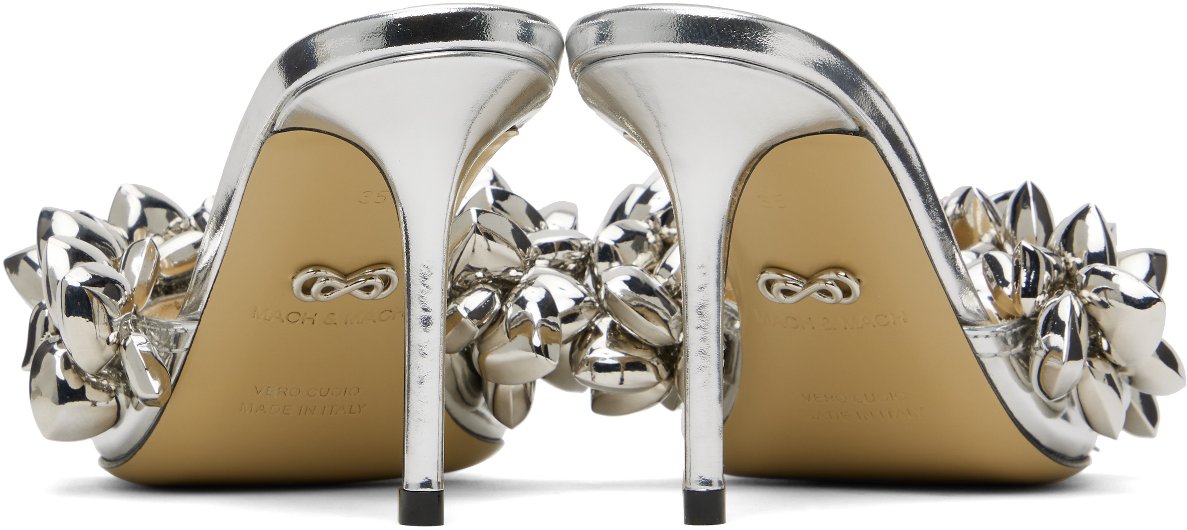 Machmach Puffy Heart Mirror Leather Sandals In Silver