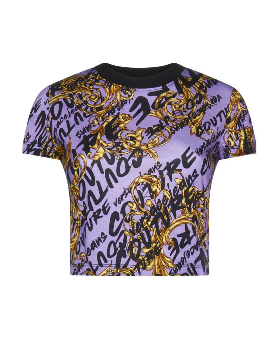 Versace Jeans Garland-print Cropped T-shirt In Multicolor
