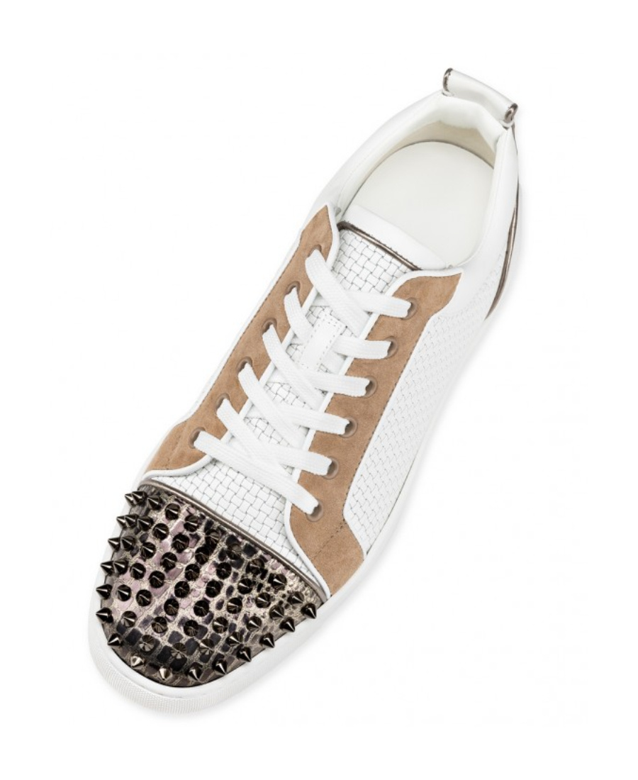 Christian Louboutin Louis Junior Spikes Leather Sneakers In White