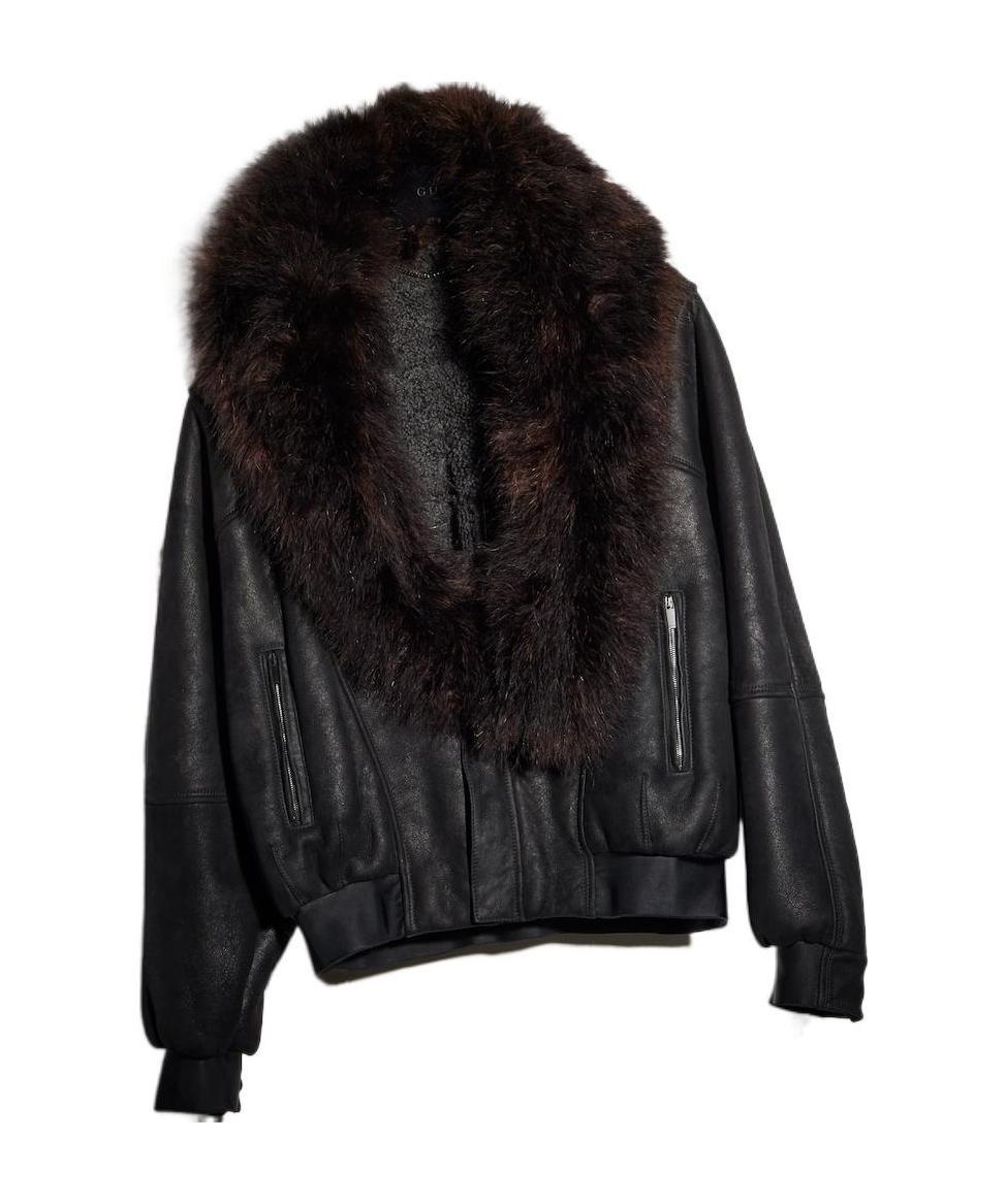 Gucci Fuzzy Collar Bomber Jacket In Black